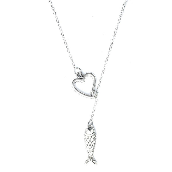 I Love Fishing Silver Lariat Y Necklace.