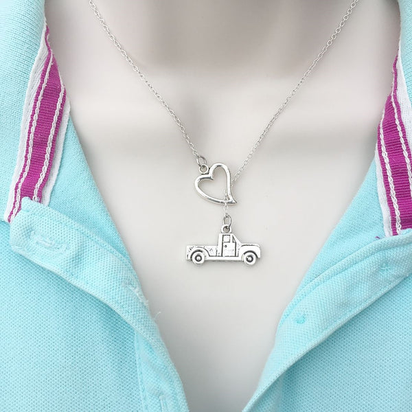I Love Trucking, Truck Silver Lariat Y Necklace.