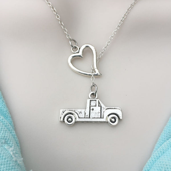 I Love Trucking, Truck Silver Lariat Y Necklace.