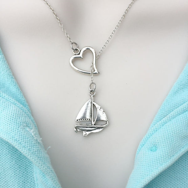 I Love Boating, Boat Silver Lariat Y Necklace.