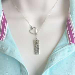 "Strong is Beautiful" Quote Silver Lariat Y Necklace.