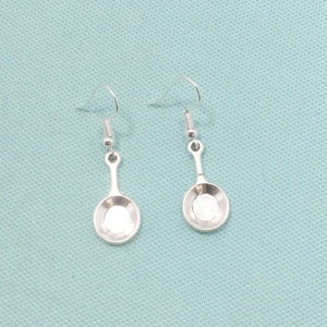 Cook's Fry Pan Handcrafted Silver Dangle Earrings.