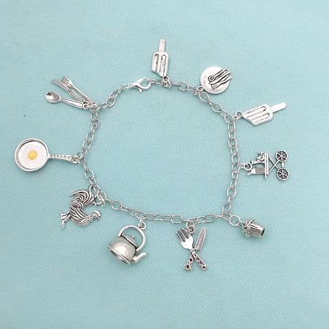 Stunning Cooking Charms Stainless Steel Bracelet.