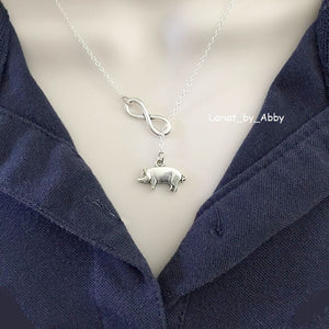 Beautiful "Babe" The Pig Silver Charm "Y" Lariat Necklace.