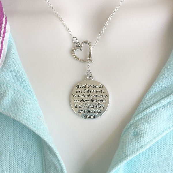 "Friends are like Stars" Quote Silver Lariat Y Necklace.