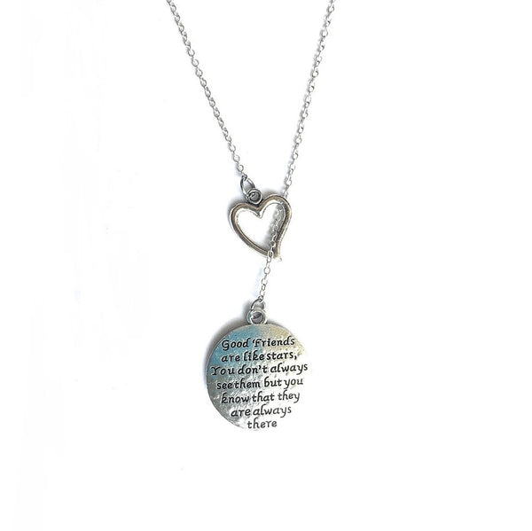 "Friends are like Stars" Quote Silver Lariat Y Necklace.