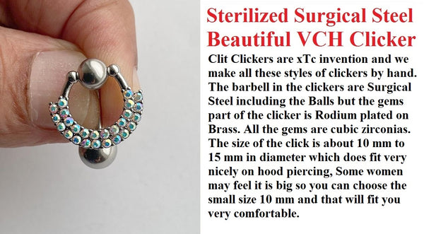Sterilized Surgical Steel 2 Lines AB Gems VCH CLICKER 14g Barbell w Heavy Ball.