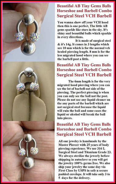 AB Gems Balls Horseshoe n Barbell Combo Surgical Steel Heavy Ball VCH Barbell.