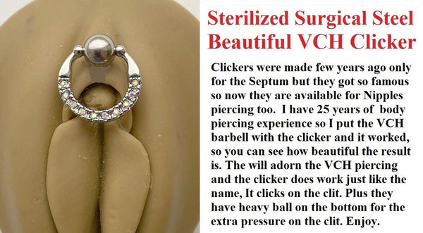 Sterilized Surgical Steel 10 AB Gems VCH CLICKER 14g Barbell w Heavy Ball.
