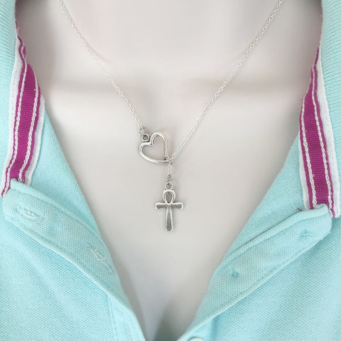 Egyptian ANKH Symbol Silver Lariat Y Necklace.