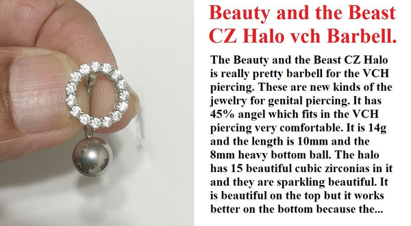 Beauty and the Beast CZ Halo VCH Piercing Barbell.