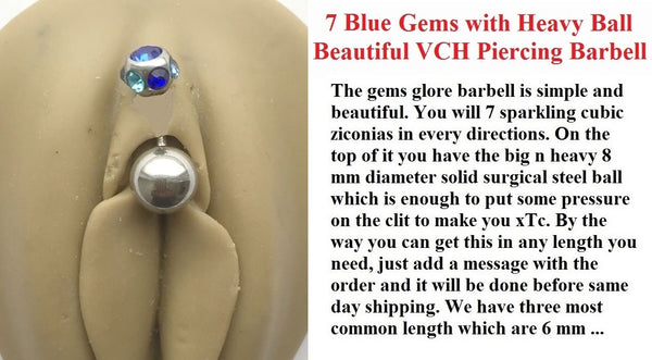 BLUE 7 Gems SPARKLY VCH HEAVY BALL Piercing Barbell for EXTRA PRESSURE
