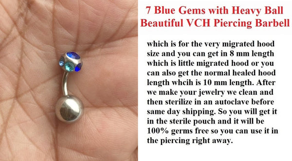 BLUE 7 Gems SPARKLY VCH HEAVY BALL Piercing Barbell for EXTRA PRESSURE