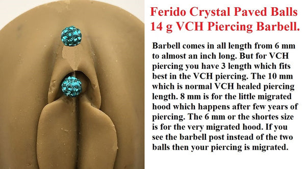 Ferido Crystal Paved Blue Color VCH Piercing Barbell.