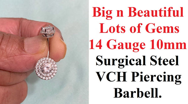 Sterilized Surgical Steel Internal Threaded Big n Beautiful Lots of CZs VCH Barbell.