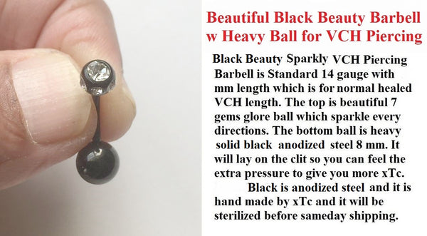 Beautiful Black Beauty Barbell w Heavy Ball for VCH Piercing.