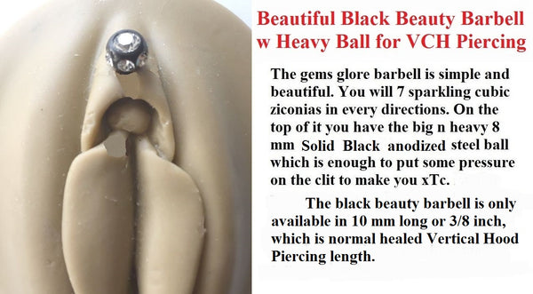 Beautiful Black Beauty Barbell w Heavy Ball for VCH Piercing.