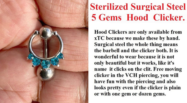 Sterilized Surgical Steel 5 Blue Gems VCH CLICKER 14g Barbell w Heavy Ball.