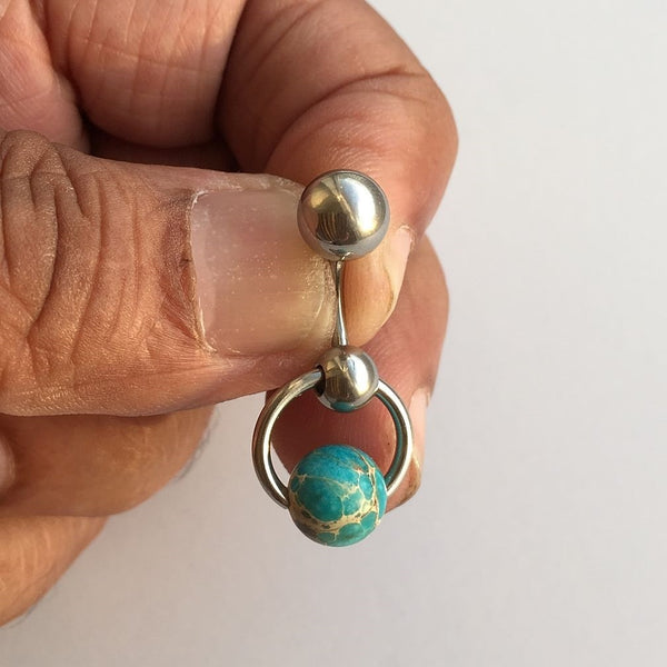 Blue Jasper Reversible DOOR KNOCKER for Vertical Hood Piercing.