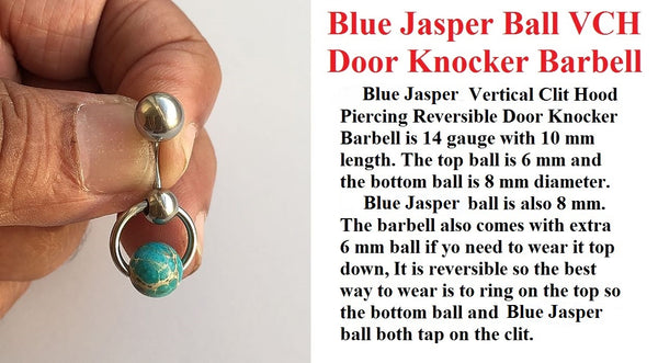 Blue Jasper Reversible DOOR KNOCKER for Vertical Hood Piercing.