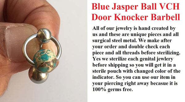 Blue Jasper Reversible DOOR KNOCKER for Vertical Hood Piercing.