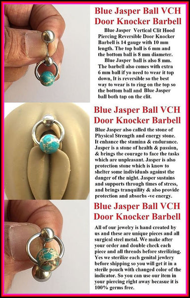 Blue Jasper Reversible DOOR KNOCKER for Vertical Hood Piercing.