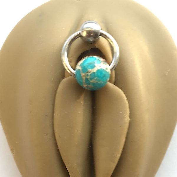 Blue Jasper Reversible DOOR KNOCKER for Vertical Hood Piercing.