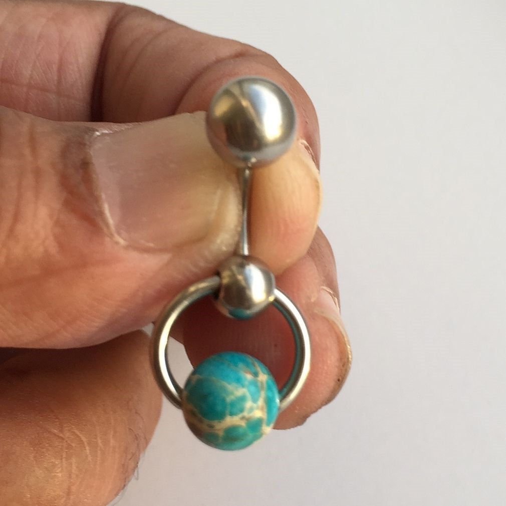 Blue Jasper Reversible DOOR KNOCKER for Vertical Hood Piercing.