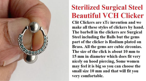 Sterilized Surgical Steel Blue Tiny Crystals VCH CLICKER 14g Barbell w Heavy Ball.