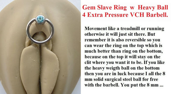 STERILIZED BLUE Gem Slave Ring w Heavy Ball for Extra Pressure 14g VCH Barbell.