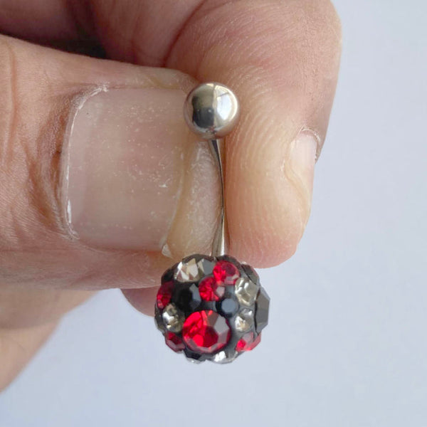 Surgical Steel Clear Black & Red Crystals Ferido Paved 10mm Ball 14g VCH Barbell.