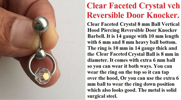 Clear Faceted Crystal Reversible Door Knocker VCH Piercing Barbell.
