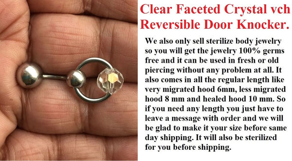 Clear Faceted Crystal Reversible Door Knocker VCH Piercing Barbell.