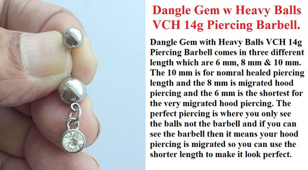Dangle Gem Surgical Steel with Heavy Balls VCH Piercing Barbell.