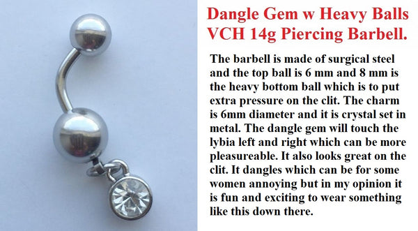 Dangle Gem Surgical Steel with Heavy Balls VCH Piercing Barbell.