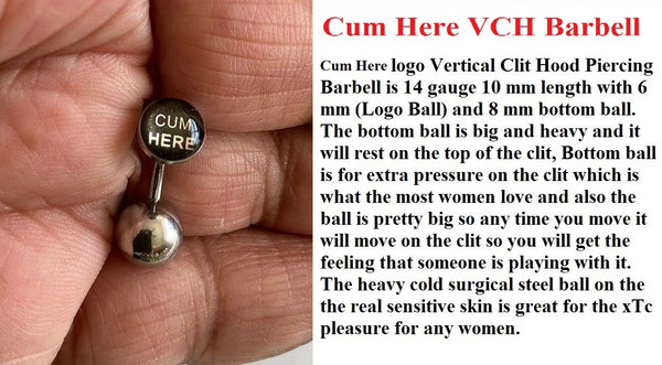 CUM HERE Logo VCH HEAVY BALL Piercing Barbell for EXTRA PRESSURE