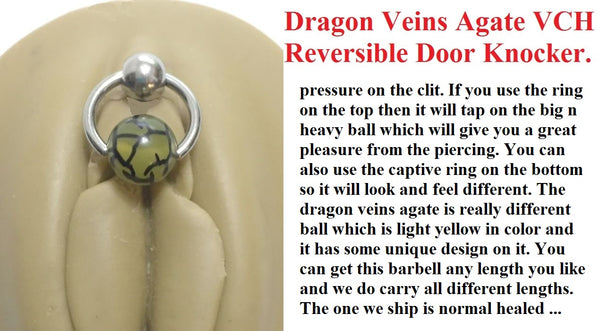 DRAGON VEINS AGATE Reversible DOOR KNOCKER for Vertical Hood Piercing.