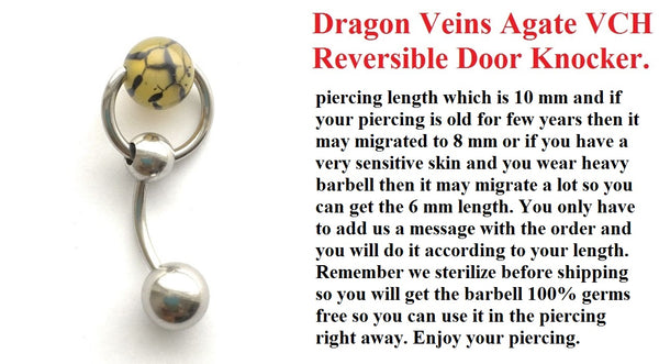 DRAGON VEINS AGATE Reversible DOOR KNOCKER for Vertical Hood Piercing.