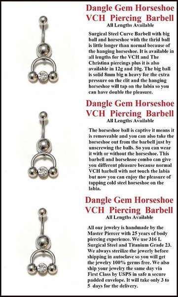 Dangle Gem Horseshoe Surgical Steel VCH Piercing Barbell.
