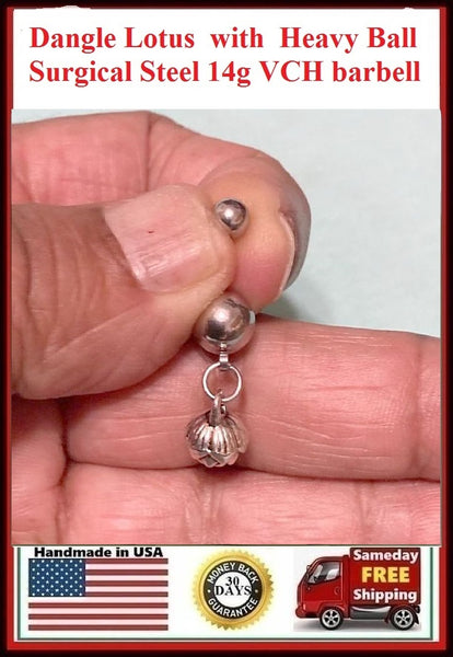 Dangle Lotus Surgical Steel with Heavy Balls VCH Piercing Barbell.