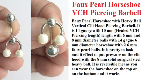Beautiful Faux Pearl Horseshoe VCH Piercing Barbell.