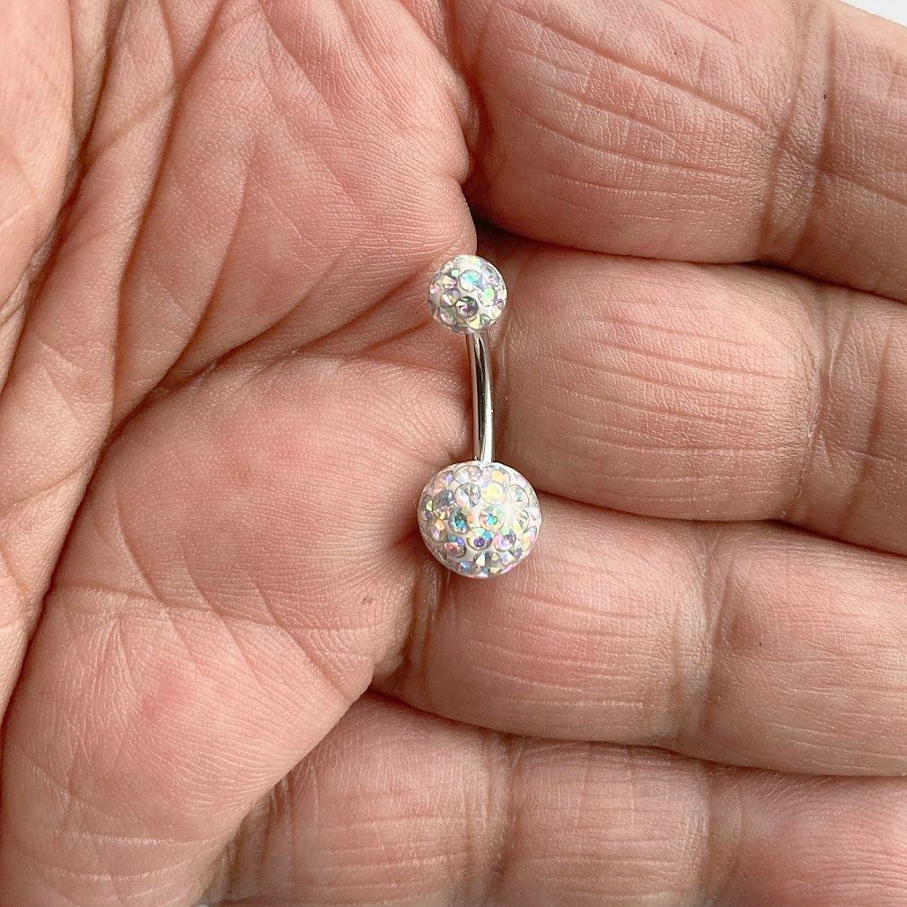 Sparkly 14g INTERNALLY THREADED Epoxy Covered PAVED CRYSTALS VCH Barbell.