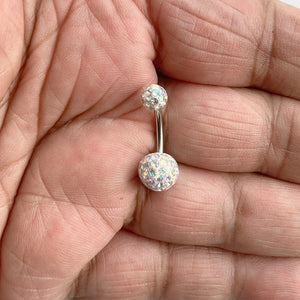 Sparkly 14g INTERNALLY THREADED Epoxy Covered PAVED CRYSTALS VCH Barbell.