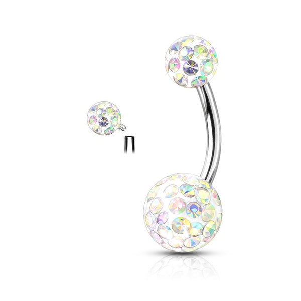 Sparkly 14g INTERNALLY THREADED Epoxy Covered PAVED CRYSTALS VCH Barbell.