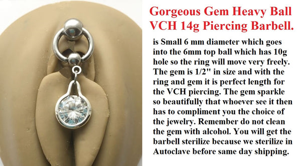 Gorgeous Dangle Gem VCH HEAVY BALL Piercing Barbell for EXTRA PRESSURE.