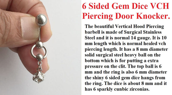 Beautiful 6 Sided Gem Dice Door Knocker VCH Piercing Barbell.