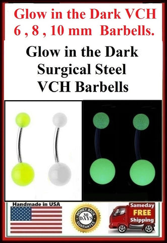 Glow in The Dark Barbells 5 & 8mm Balls for Vertical Hood Piercing.