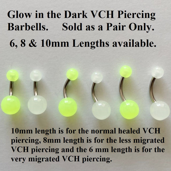 Glow in The Dark Barbells 5 & 8mm Balls for Vertical Hood Piercing.