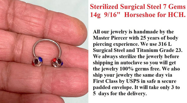 For Horizontal Hood Sterilized Surgical Steel 7 Gems 9/16" Horseshoe.