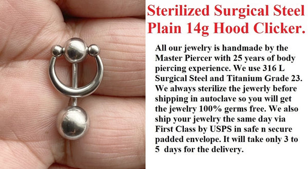 Sterilized Surgical Steel VCH CLICKER 14g Barbell w Heavy Ball.
